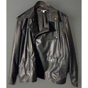 Bar III Jacket Women's Size 1X Polyurethane Motorcycle  Bikers Black Long Sleeve